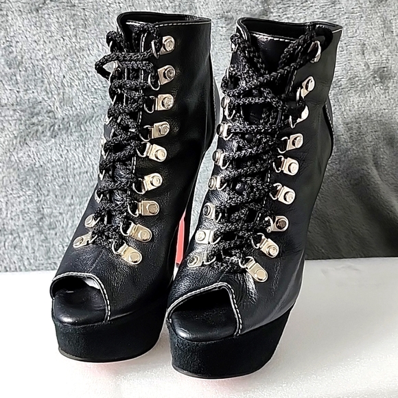 Stilettos Peep Toe Platform Lace-Up Boots with Red bottoms Size 8 - Picture 4 of 13